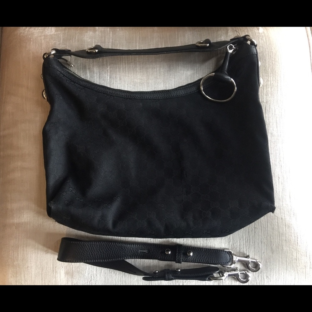 Authentic Gucci signature GG canvas Horsebit Hobo